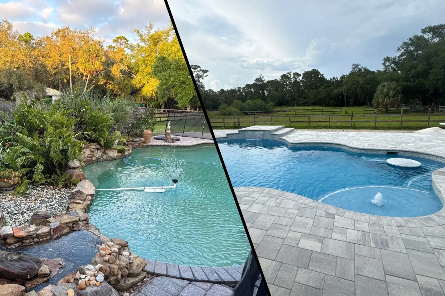 A Before and After Image of a Remodeled Pool